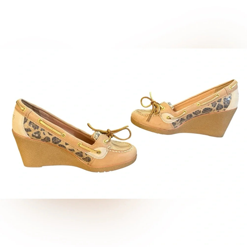 Sperry Top-Sider Leopard Sequins Wedge Shoes Size 9 M